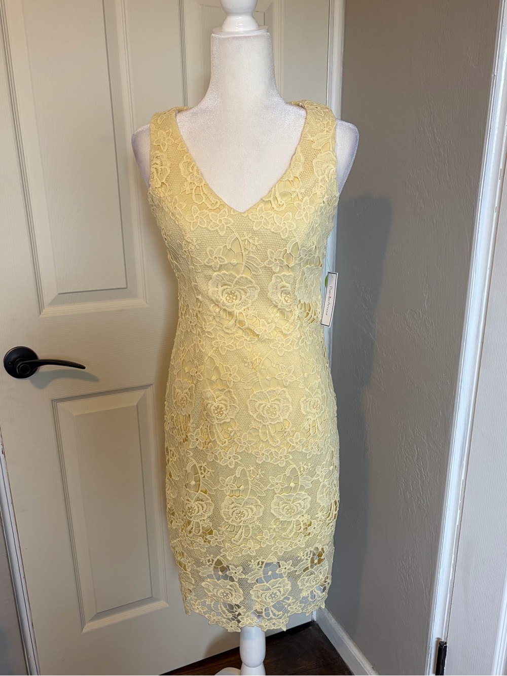 Premier Amour Sleeveless Yellow Lace Midi Dress with V-Neck summer floral